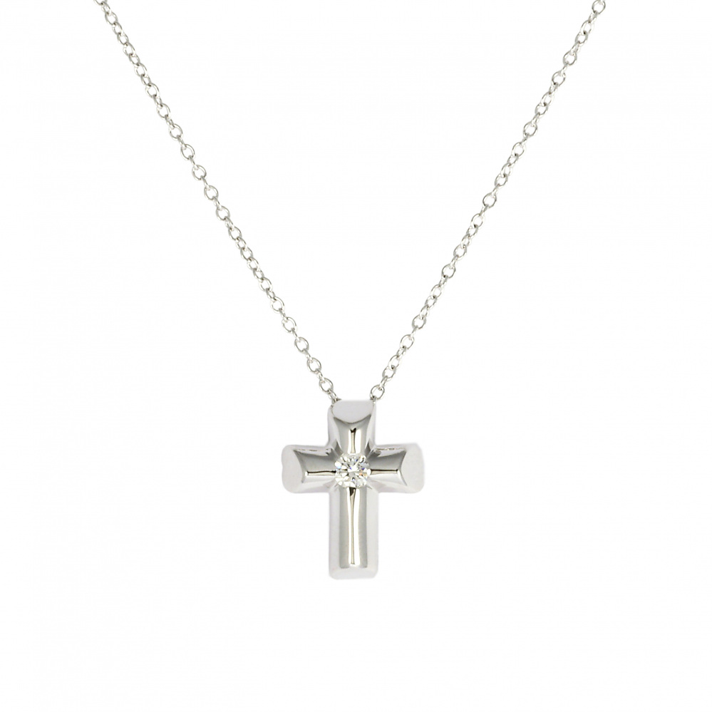 Tiffany & Co. Paloma Picasso Tenderness Heart Cross Necklace 18K White Gold Diamond