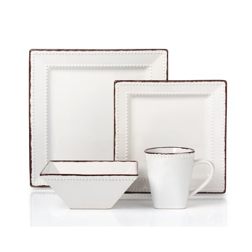 16 Piece Square Beaded Stoneware Dinnerware set by Lorren Home Trends, Blue