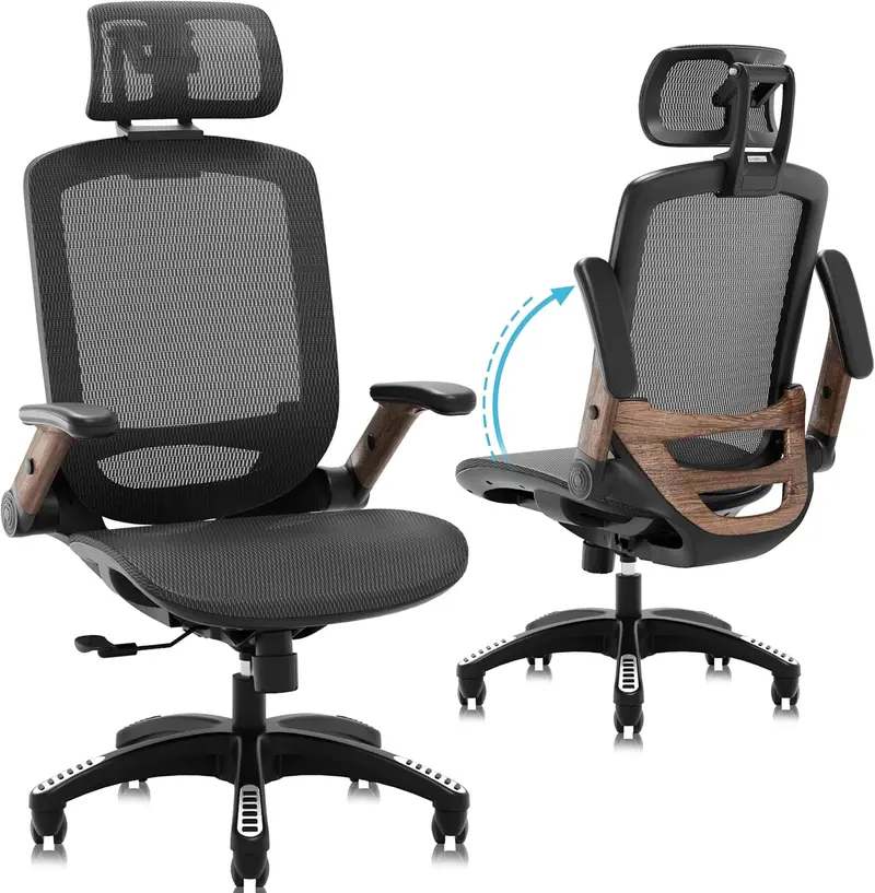 Premium Ergonomic Task Chair – High-Back Mesh Seat with Headrest, Flip-Up Arms, Tilt Lock & Extra-Wide Cushion (Black)