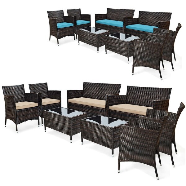 Costway 8PCS Rattan Patio Furniture Set Cushioned Sofa Chair