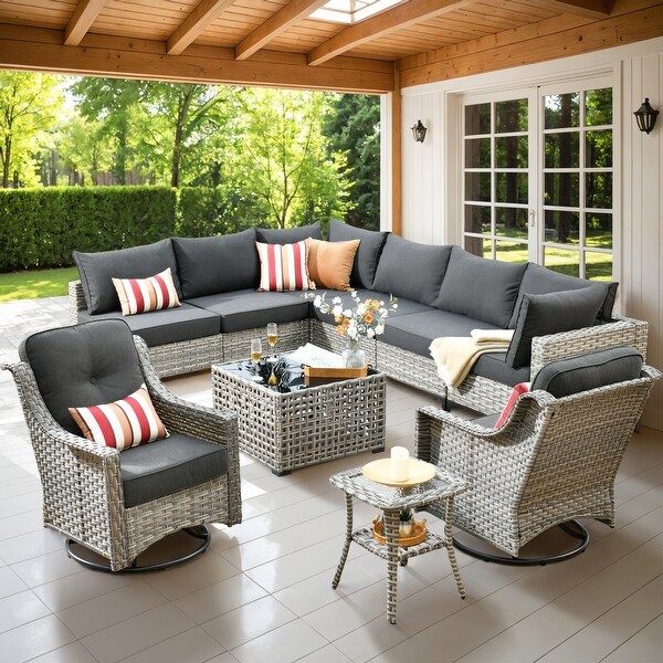 HOOOWOOO 10piece Wicker Patio Furniture Set Sectional Sofa with Swivel Chair