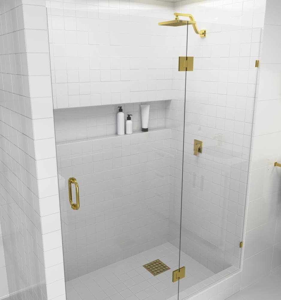 Glass Warehouse 78-in x 53-in Frameless Shower Door Glass Hinge Brass in Gold | GW-GH-53-PB