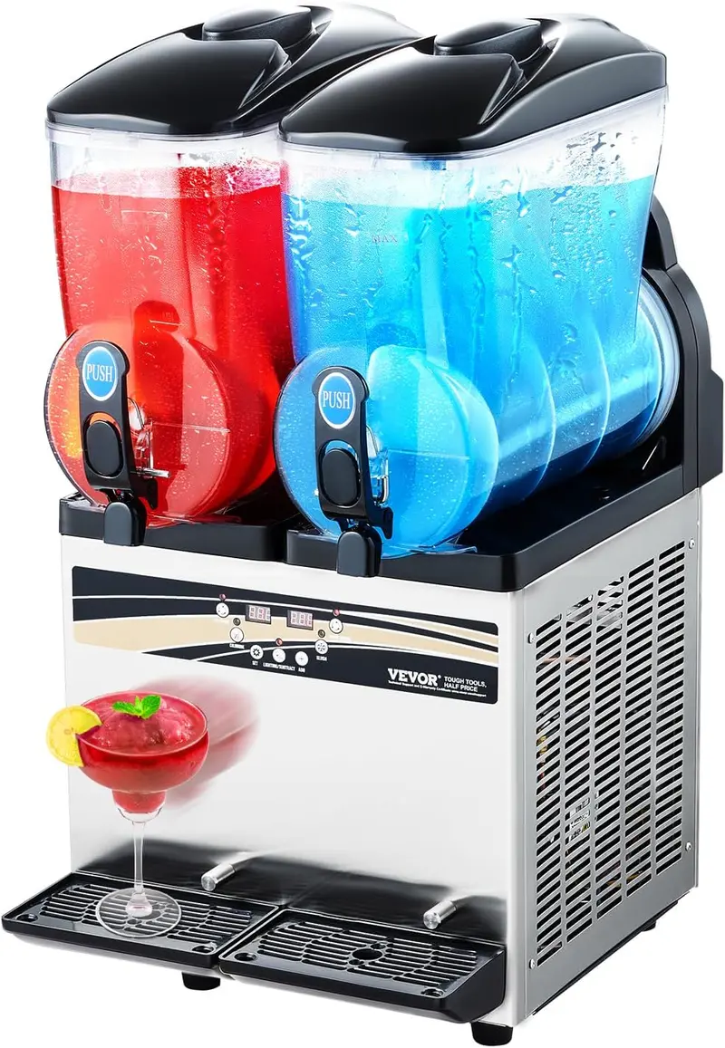 VEVOR Dual-Tank 15L Commercial Slushie Maker – Stainless Steel Margarita & Frozen Drink Machine for Bars, Cafés, and Home Events (120 Servings)