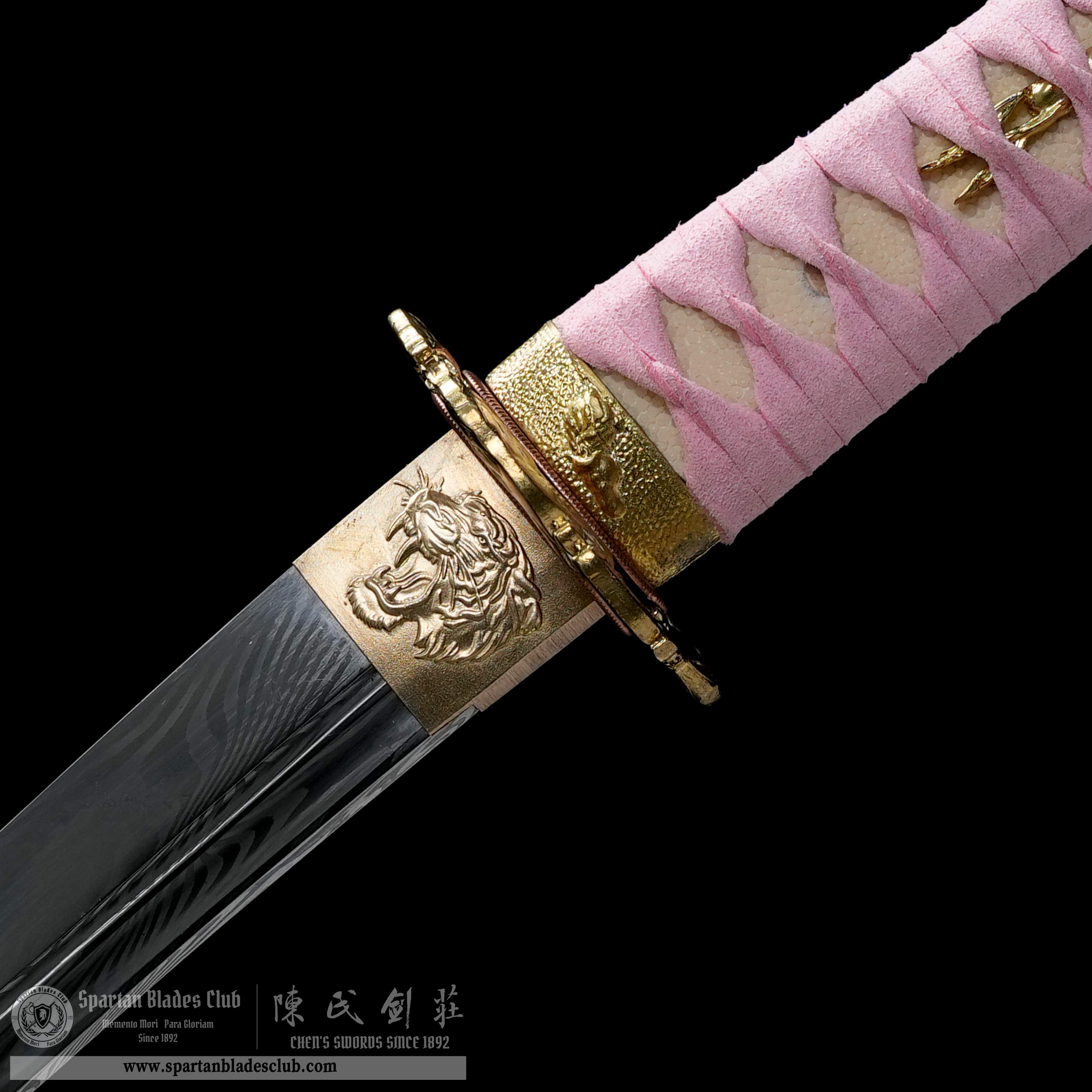 HY169 | Shun'ya | Tanto | Damascus Steel | Horse | Pink | Battle-Ready | Full-tang | Spartan Blades Club | CHEN'S SWORDS 1892 - Spartan Blades Club - 陳氏劍莊1892