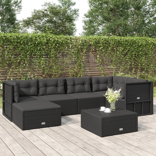vidaXL 5 Piece Patio Lounge Set with Cushions Black Poly Rattan