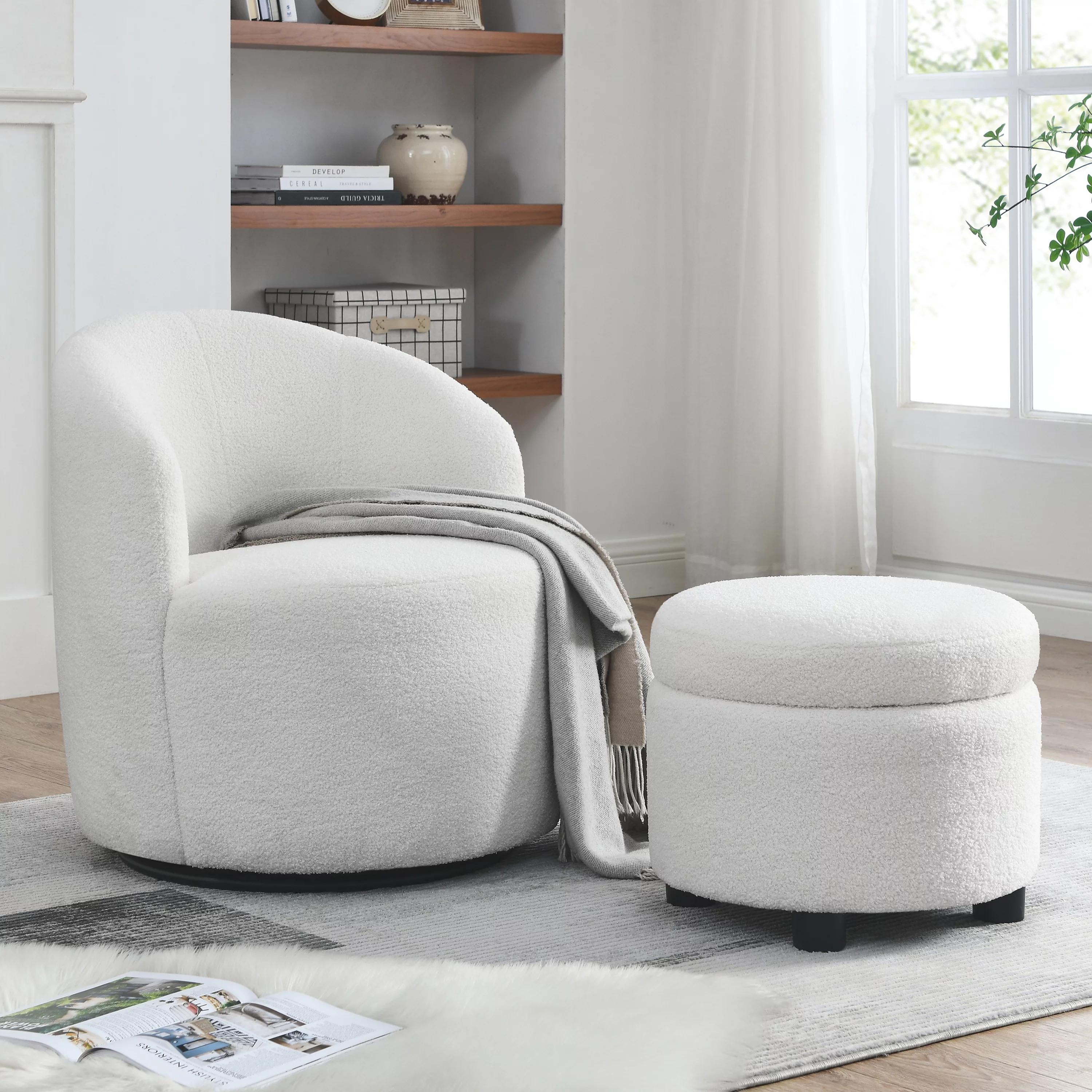 [Video] Welike Swivel barrel chair, living room swivel chair with round storage chair, 360 ° swivel club chair, nursery, bedroom, office, hotel with upholstered modern armchair, teddy fabric