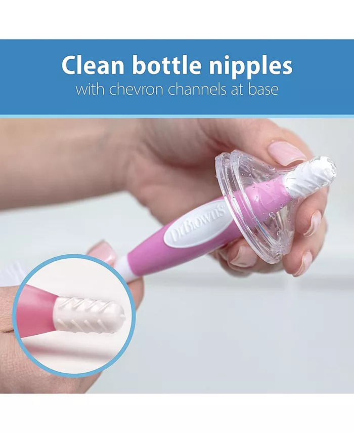Dr. Browns Dr. Brown's Baby Bottle and Nipple Brush Soft Touch and Sponge Brush, Pink, 2 Pack