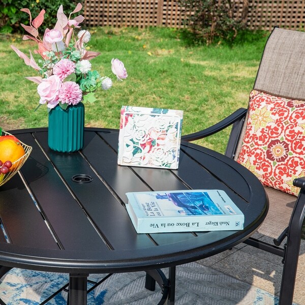 MAISON ARTS 5/7Piece Patio Dining Set,Round Metal Table and 4/6 Textilene Fabric Padded Armchairs
