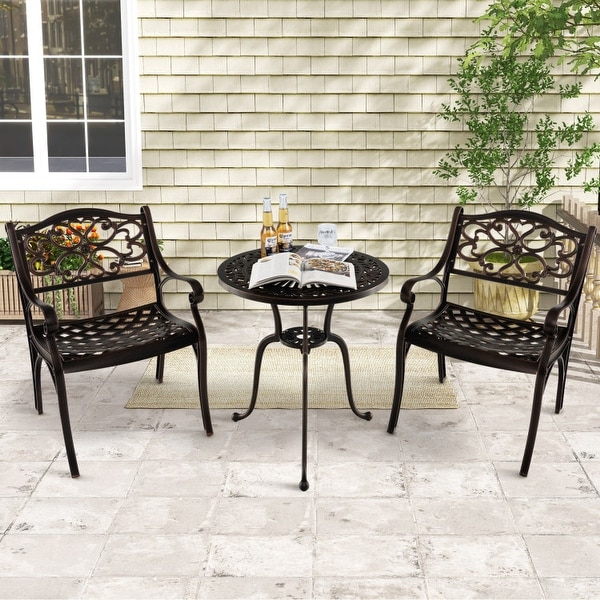 Cast Aluminum Dining Chairs Set of 2 with Patio Chairs Armrests Flower PatternBronze