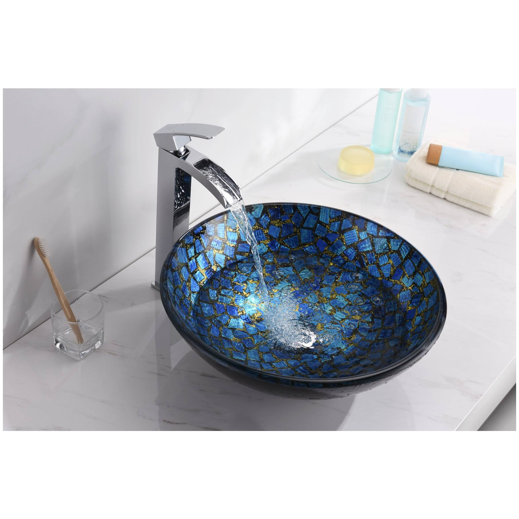 ANZZI LS-AZ198 Mosaic Series Vessel Sink in Blue/Gold Mosaic