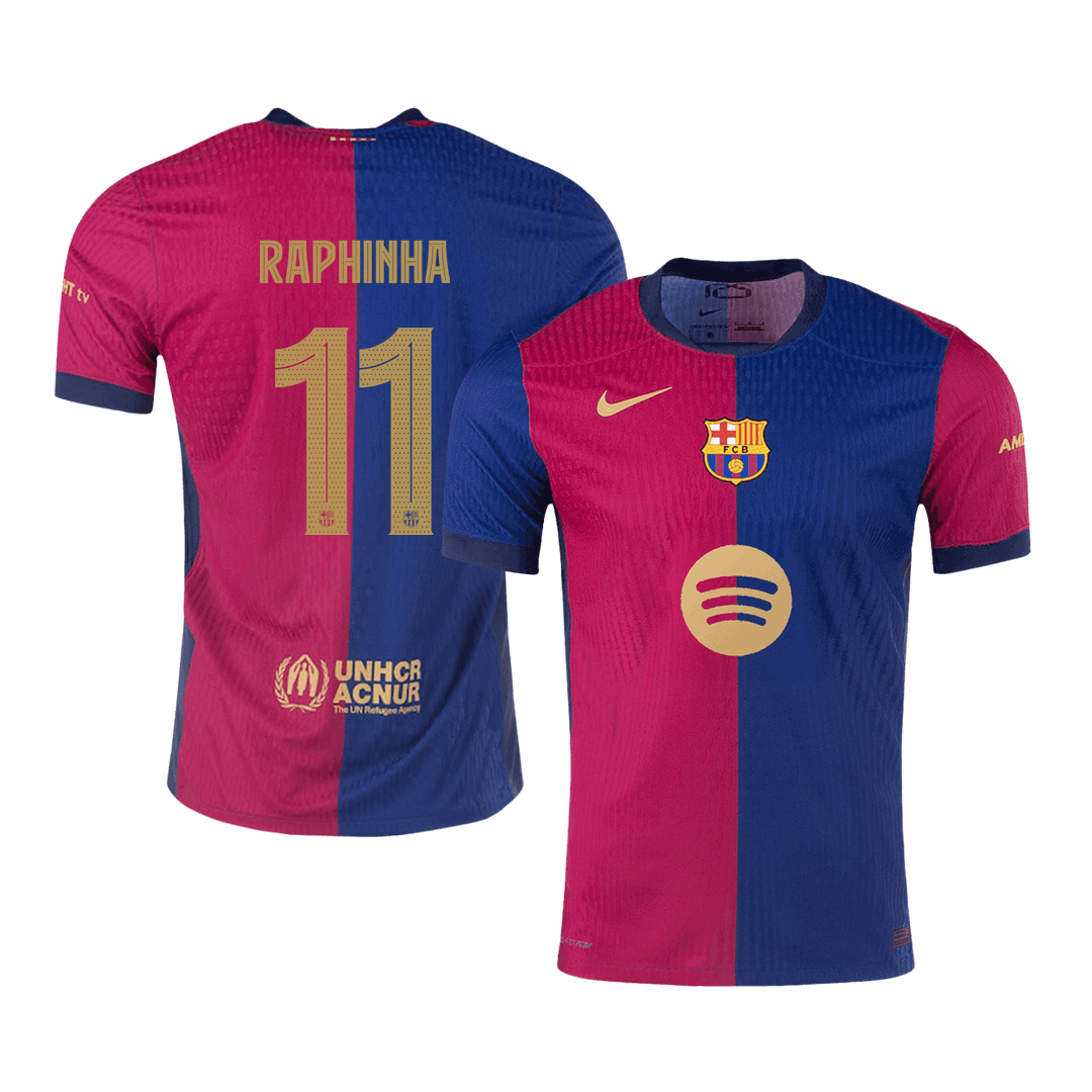 RAPHINHA #11 Barcelona Home Player Version Jersey - UCL (Spotify Logo Without Text)