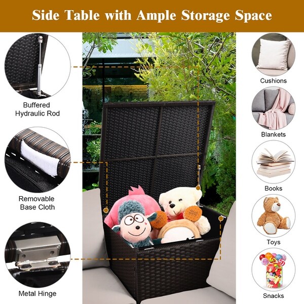 Gymax 8PCS Cushioned Rattan Patio Conversation Set w/ Coffee Table