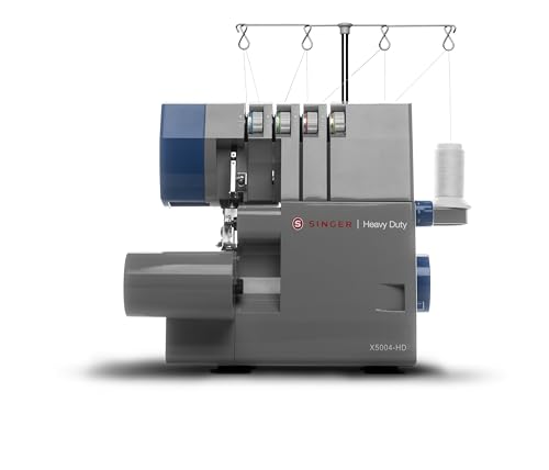 SINGER X5004-HD Metal Frame Serger & Overlock Machine | 2-3-4 Stitch Capability, 8 Built-In Stitches, 1300 Stitches per minute, Adjustable Differential Feed & 2 LED Lights (Grey/Blue)