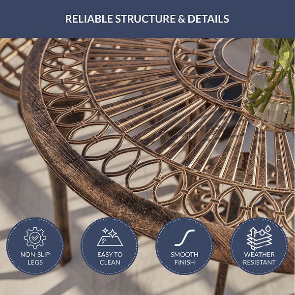 BELLEZE 3PC Patio Bistro Set Aluminum Table and Antique Chairs,Bronze