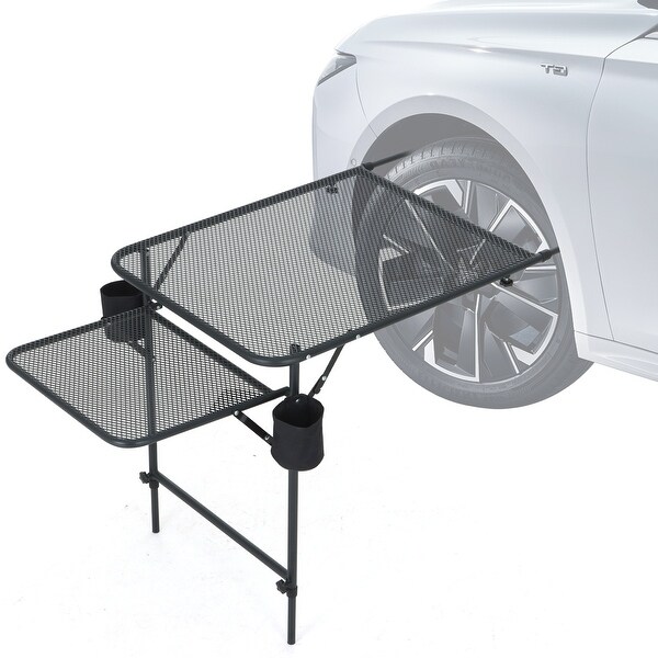 Vehicle Tire Camping Table with Cupholders,Mesh Surface,Wing Panel,Heavy Duty for Outdoor Use