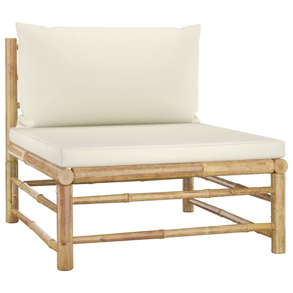 vidaXL 5 Piece Patio Lounge Set with Cream White Cushions Bamboo