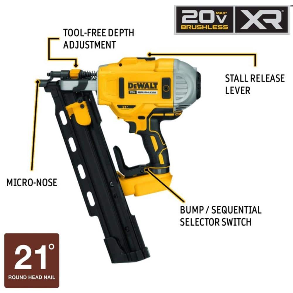 DEWALT 20V MAX XR Lithium-Ion Cordless Brushless 2-Speed 21-Degree Plastic Collated Framing Nailer DCN21PLB