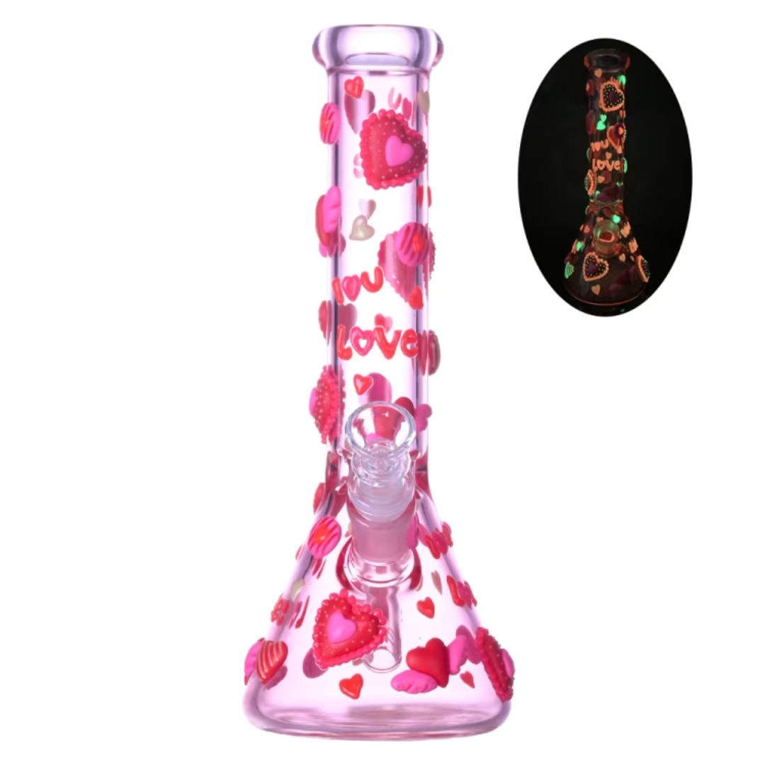 Love heart beaker bong pink heart details