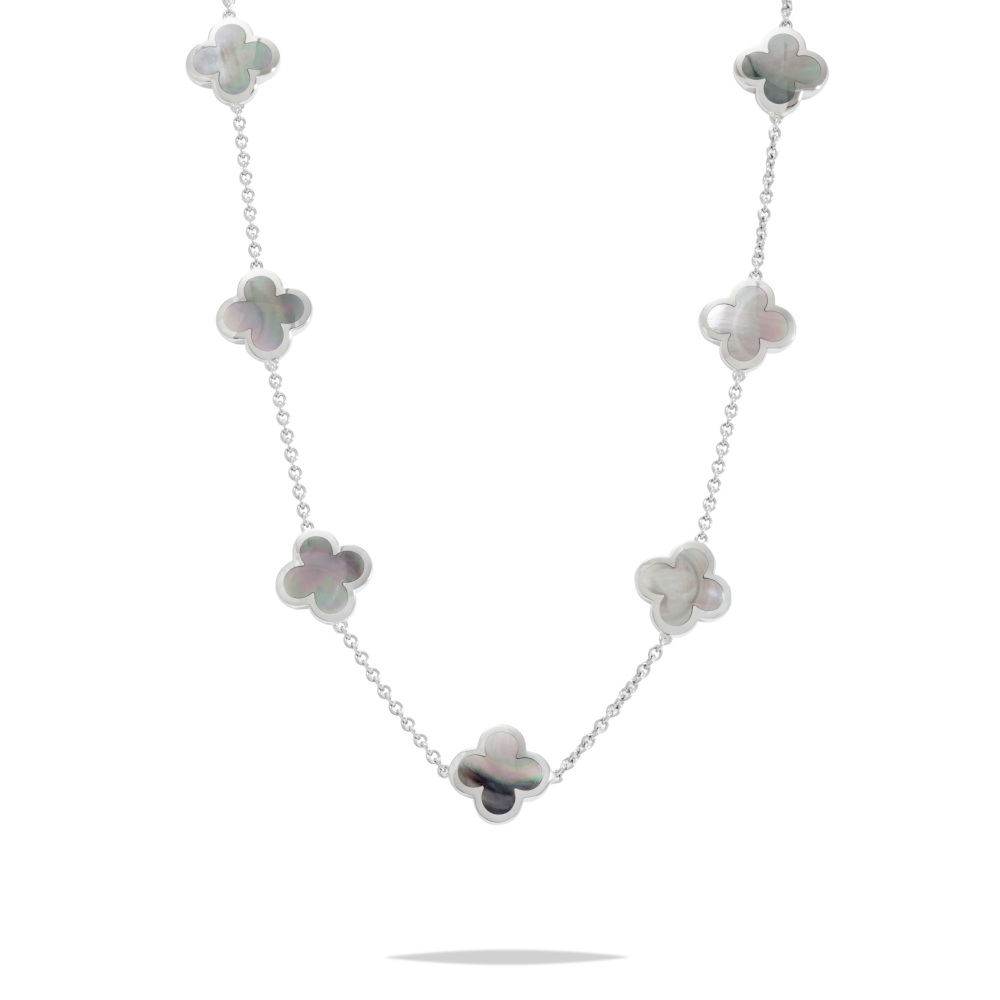 Van Cleef & Arpels Pure Alhambra 9 Motifs Necklace 18K White Gold Mother of Pearl
