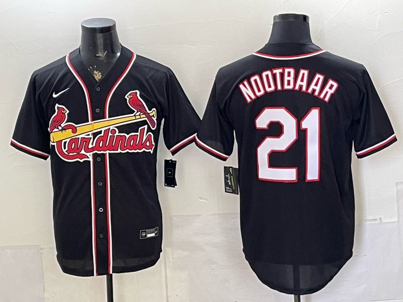 Men's St. Louis Cardinals Lars Nootbaar #21 Fashion Replica Black Out Jersey
