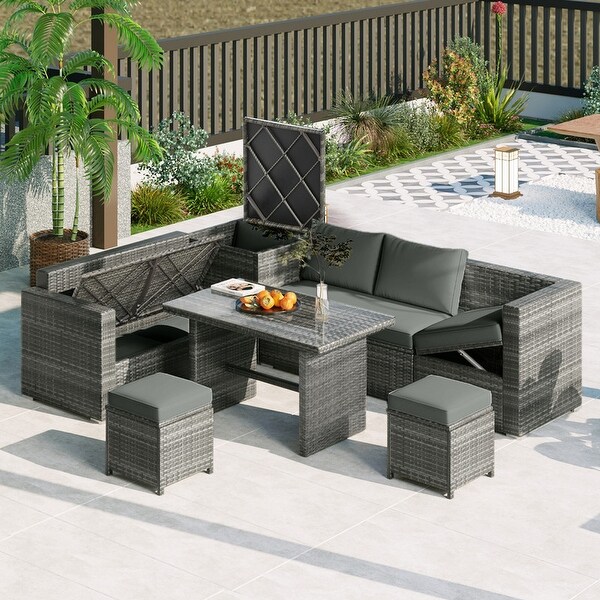 6Piece Patio Wicker Sectional Set with Adjustable Seat and Storage Box