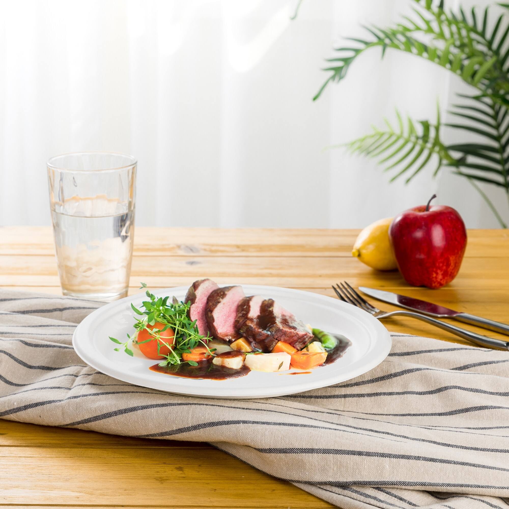 Oak Plus 10 inch Natural Compostable u0026 Disposable Sugarcane Plates, 300 Pack