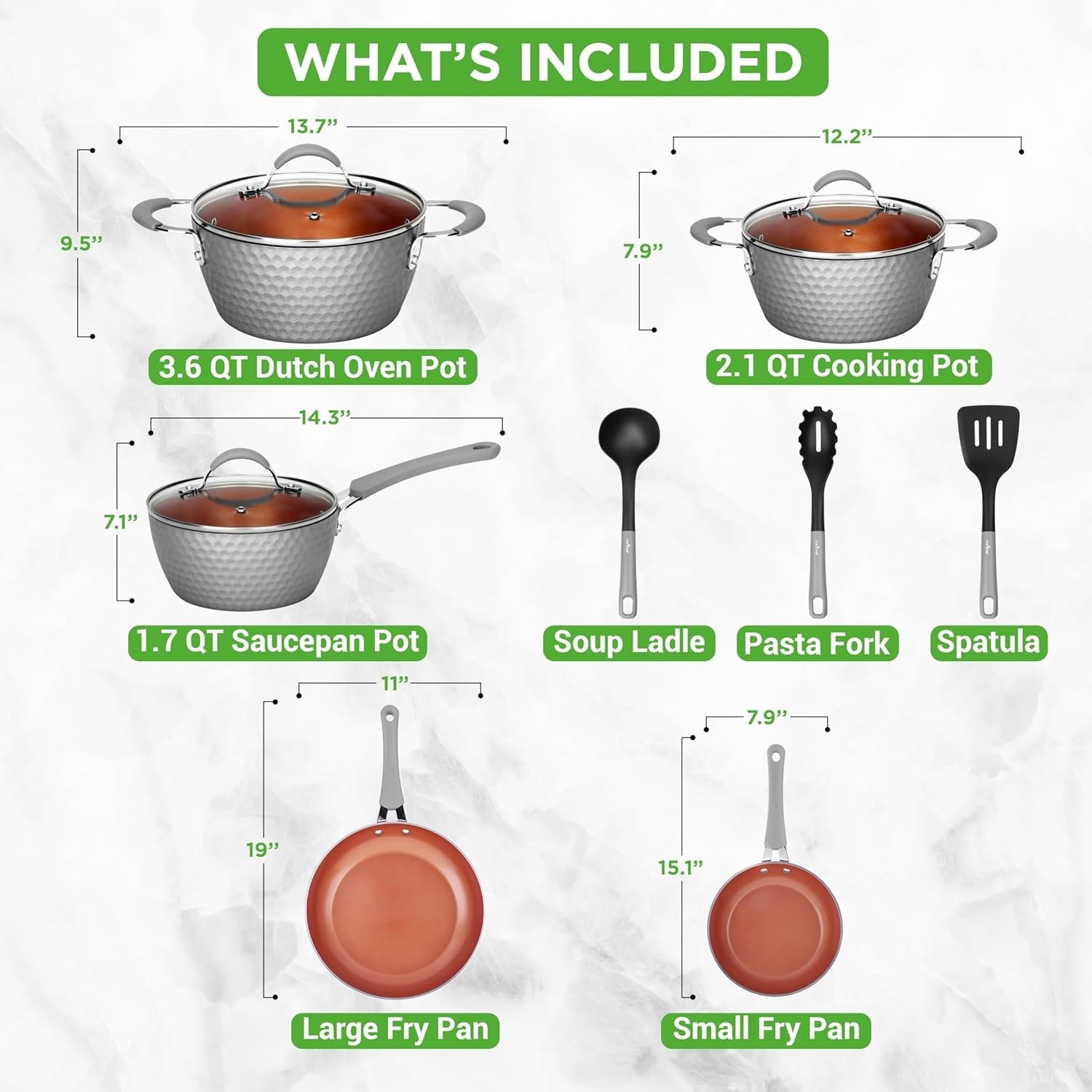 11-Piece Gray Ceramic Nonstick Cookware Set PTFE/PFOA/PFOS Free Induction Compatible Oven Safe