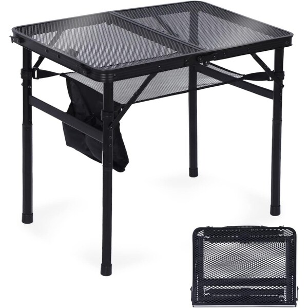Grill Table,Outdoor Table,Card Table,Portable Grill Table,Adjustable Heights Camping Table with Mesh Bag and Cup Holders