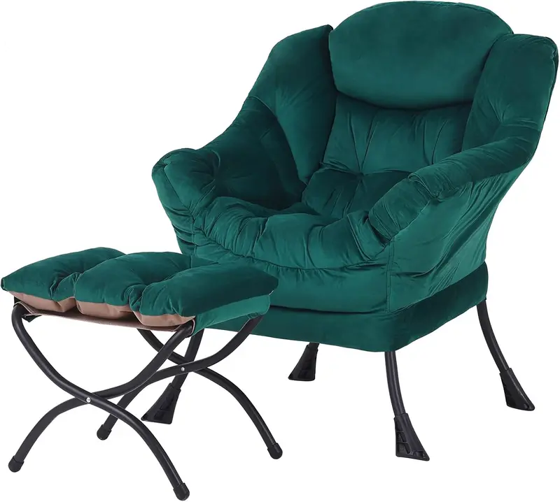 Welnow Modern Lazy Chair with Ottoman – Compact Accent Armchair Featuring Side Pocket and Footrest