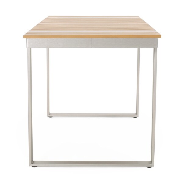 Dining Table,Silver + Natural with a Stunning Aluminum Frame and Classic Slat Paneling
