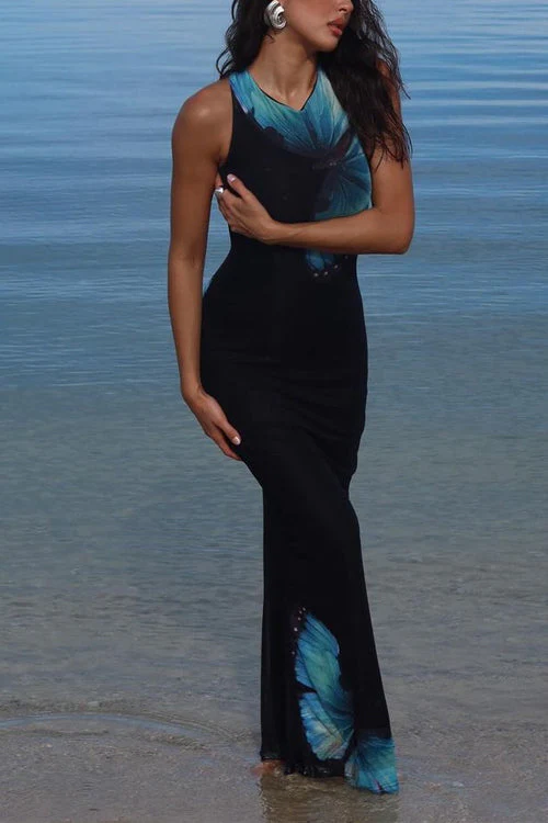 Lace-Up Butterfly Maxi DressClistos