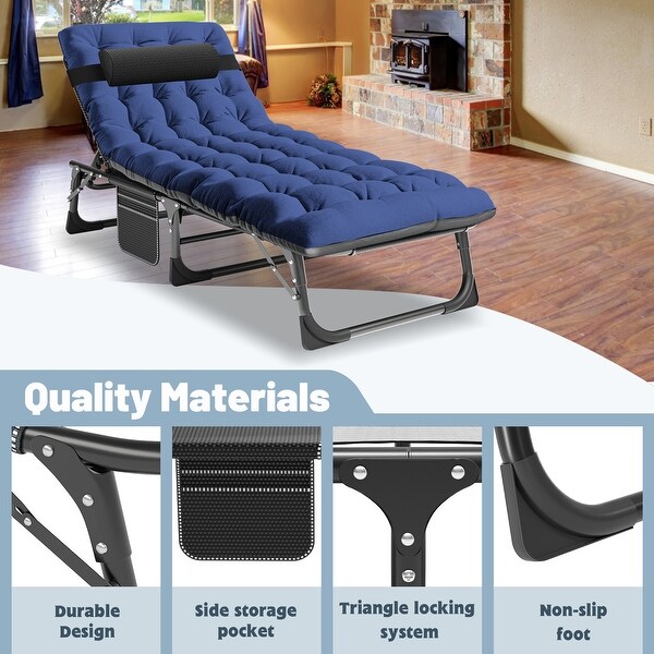 DoCred Folding Camping Cot,Chaise Lounge Chair with Mattress