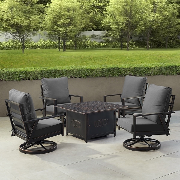 Black Aluminum Fire Table Set with Four Club Chairs