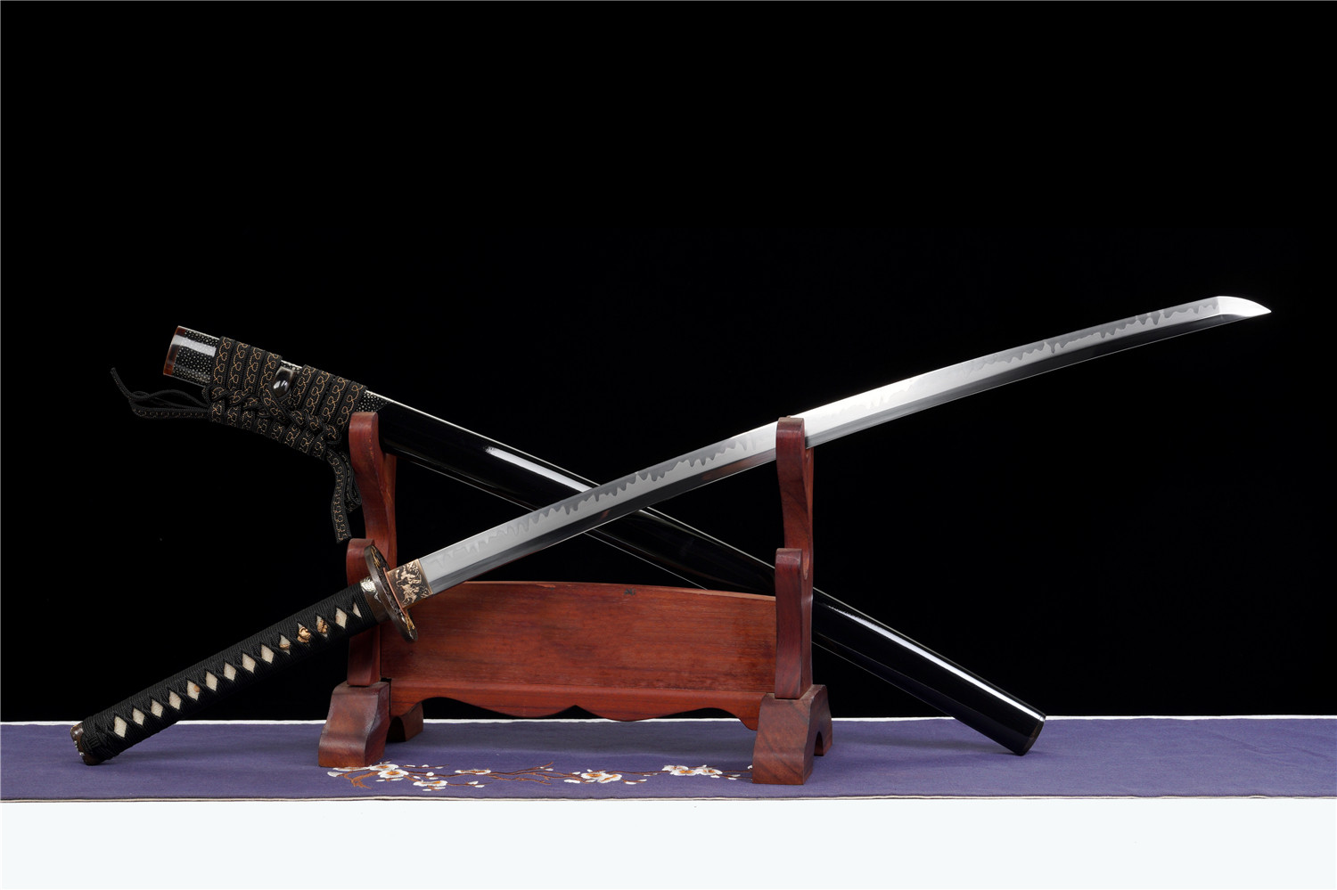 Japanese Katana Pine Crane Hand Forged T10 Carbon Steel Clay Tempered Full Tang