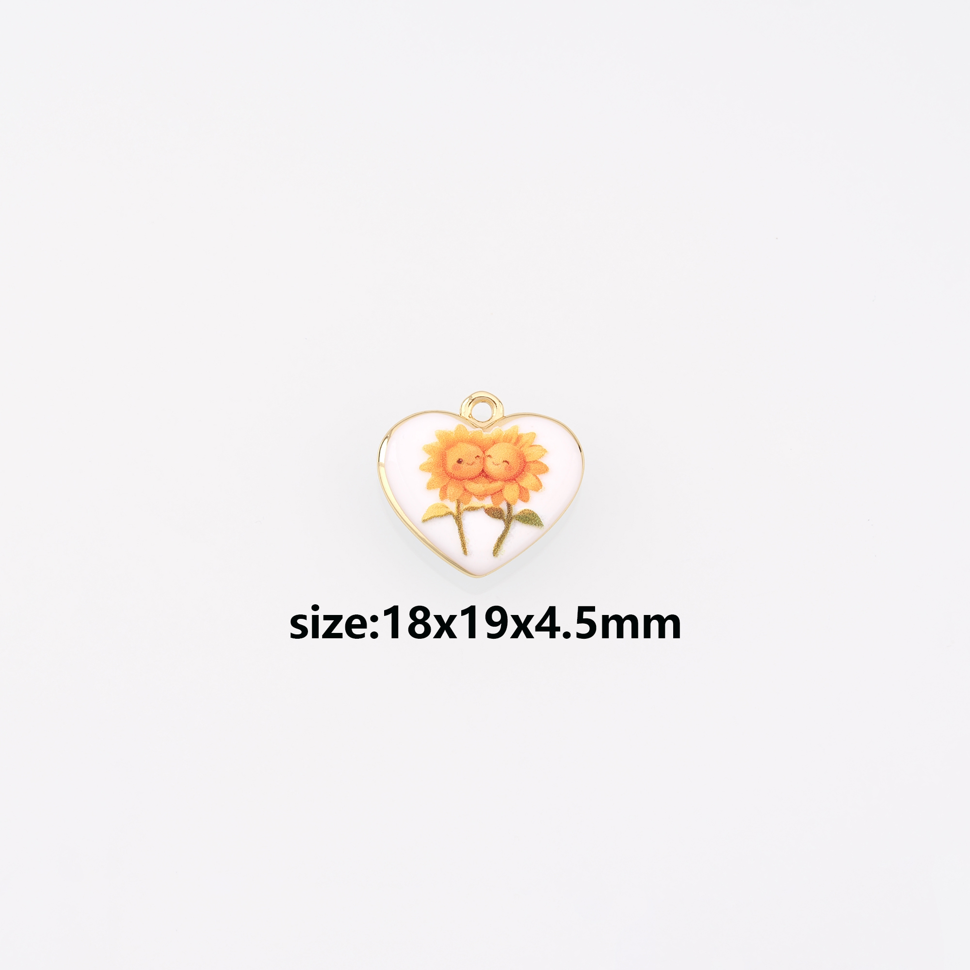18K Gold Filled Heart Pendant,Enamel Heart Flower Charm Earrings Necklace for DIY Jewelry Making Supply