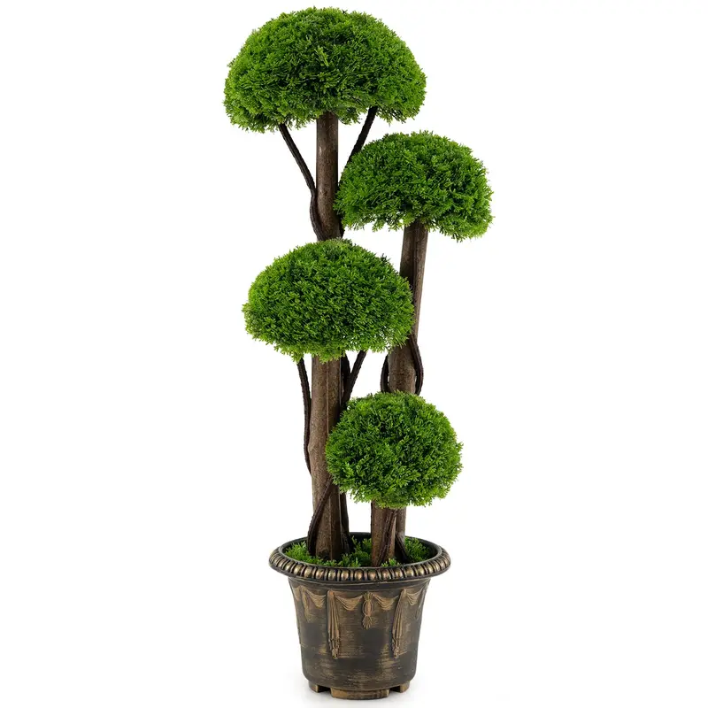 Set of 4 Artificial Boxwood Topiaries – Classic Potted Greenery Display