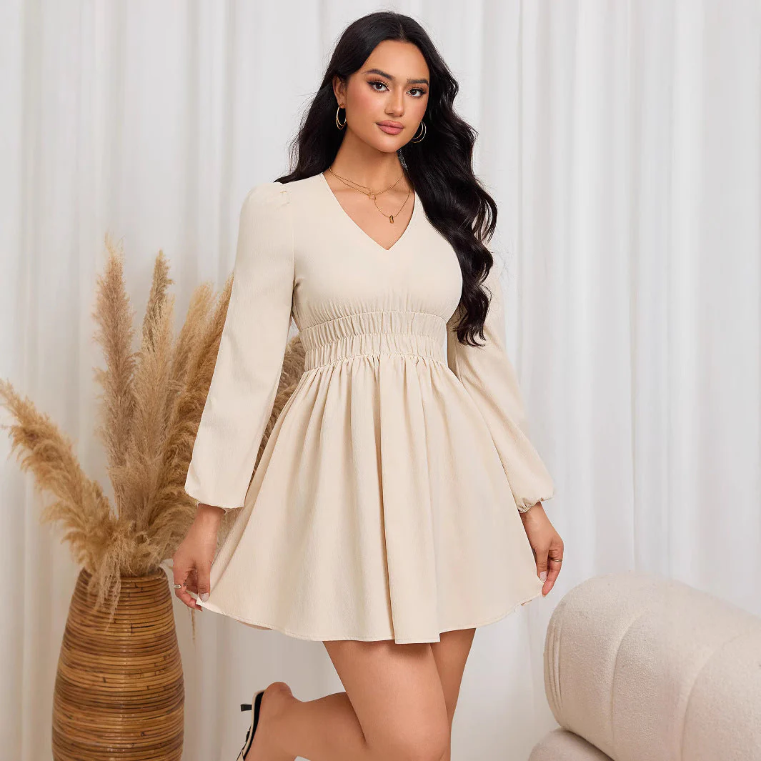 Elegant A-Line V-Neck Long Sleeve DressClistos