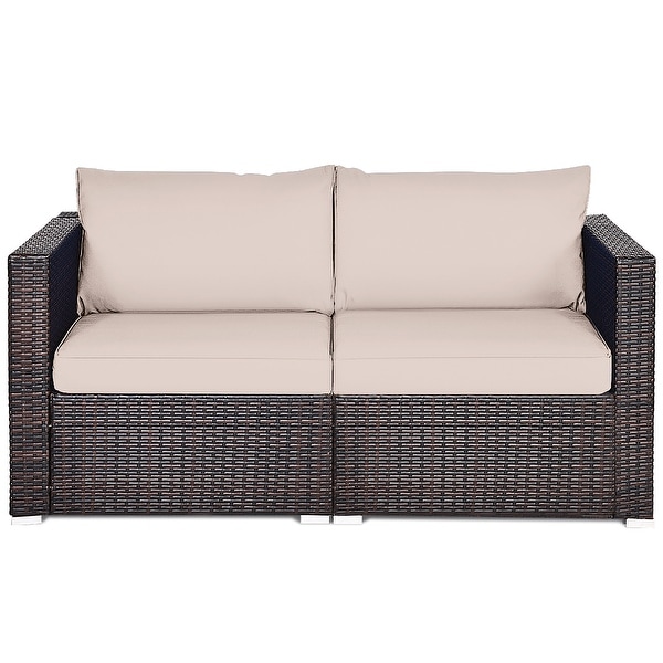 Costway 2PCS Patio Rattan Corner Sofa Sectional Furniture Cushion