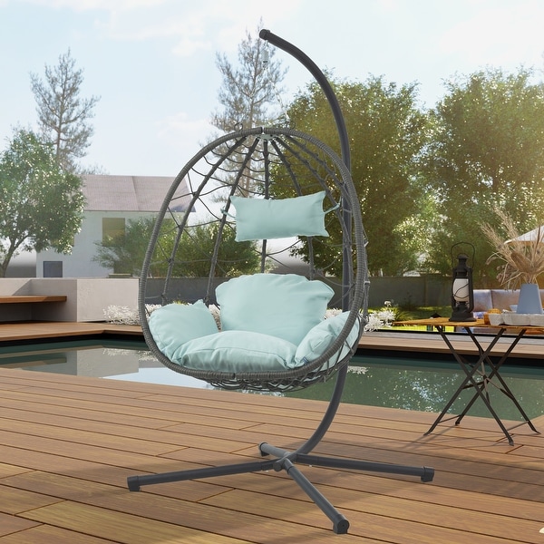Patio Wicker Hanging Egg Chair Hanging Basket Chair Swing Chair with Stand