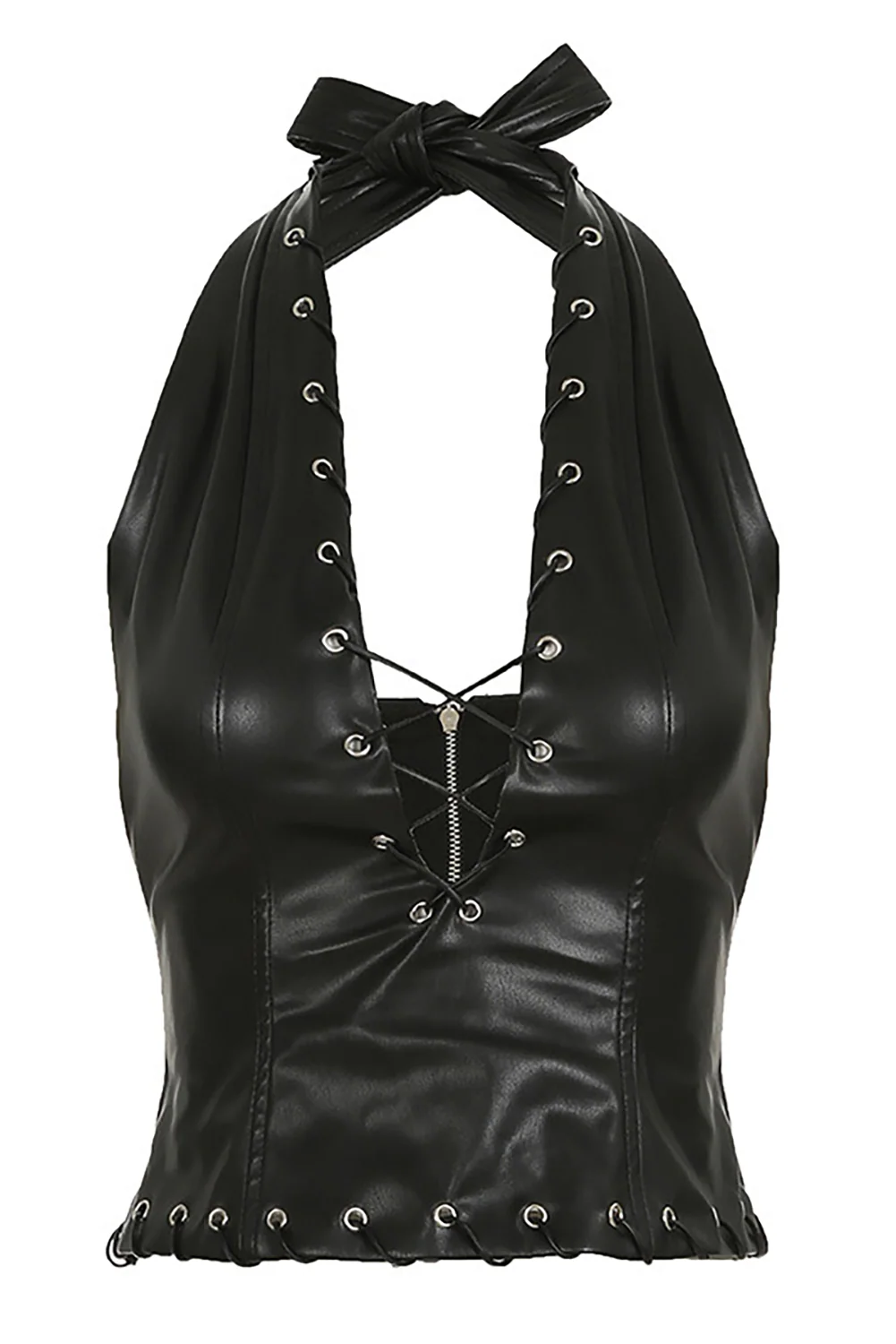 Lace Up Halter Crop Top & Eyelet Mini Skirt SetClistos