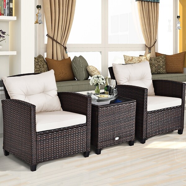 Costway 3PCS Patio Rattan Furniture Set Cushioned Conversation Set