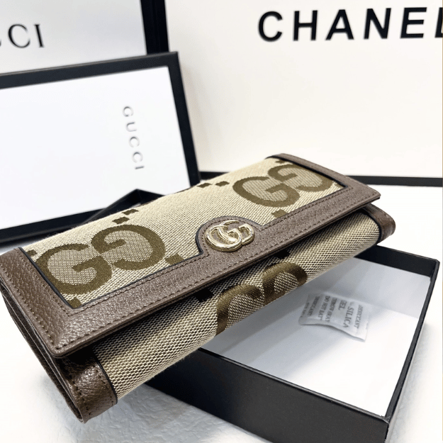 Gucci Jumbo Gg Monogram Flap Wallet Brown 7.5 Inches