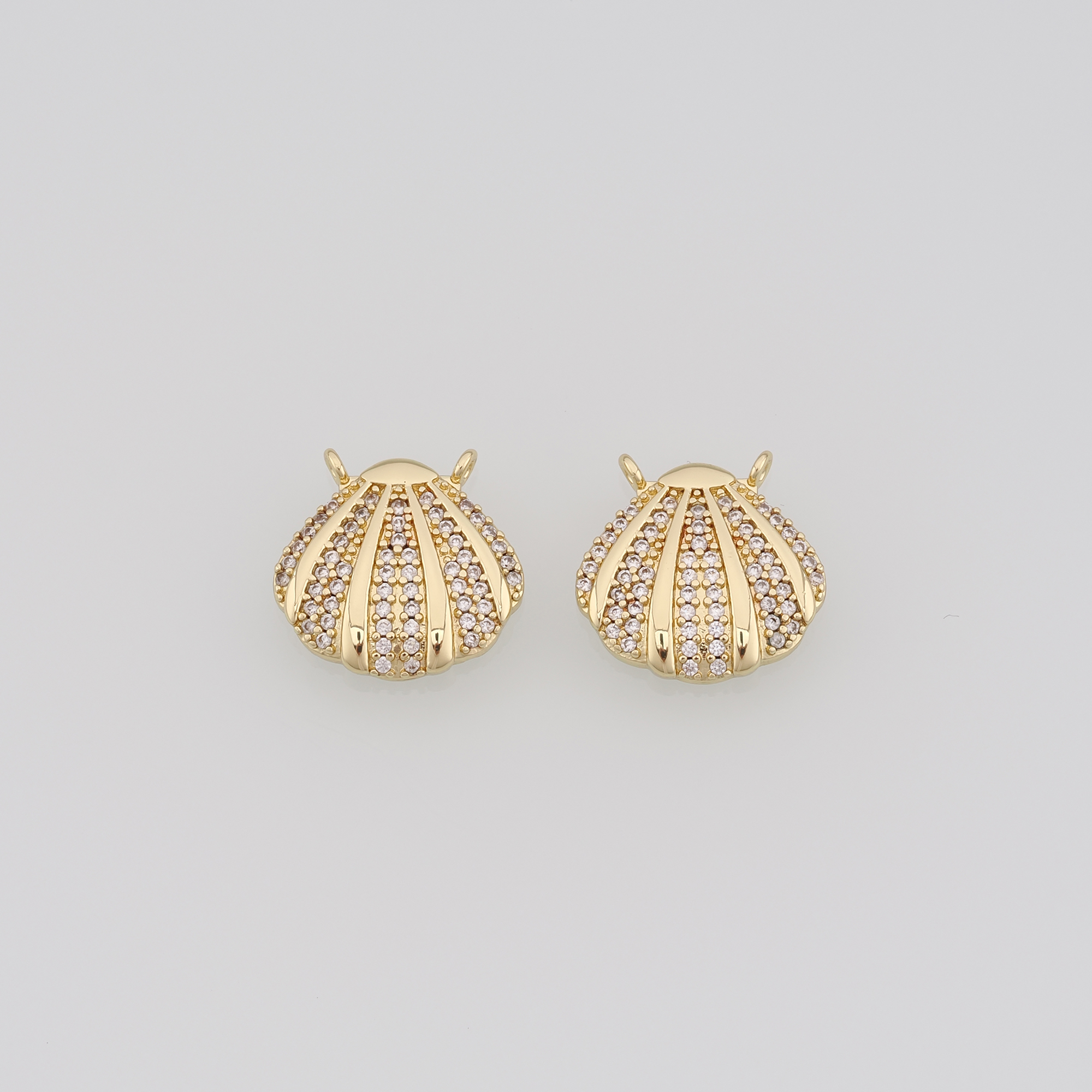 18K Gold Filled Scallop Pendant,CZ Micro Pave Shell Charm Earrings Necklace for DIY Jewelry Making Supply