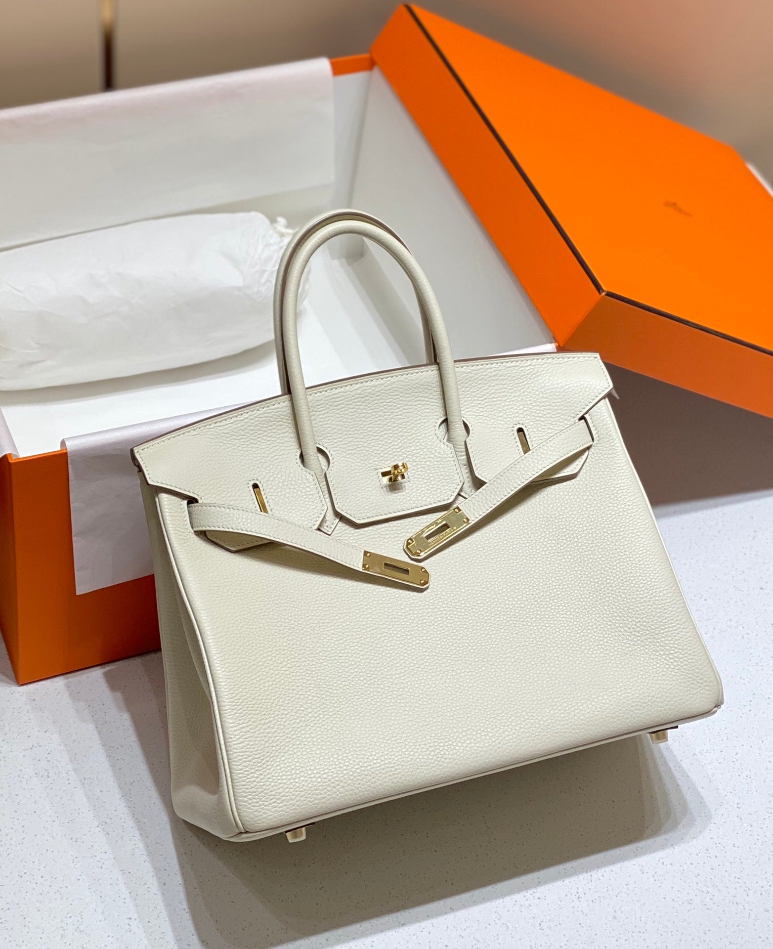 Hermes Birkin 35Cm White Togo Leather Gold Hardware