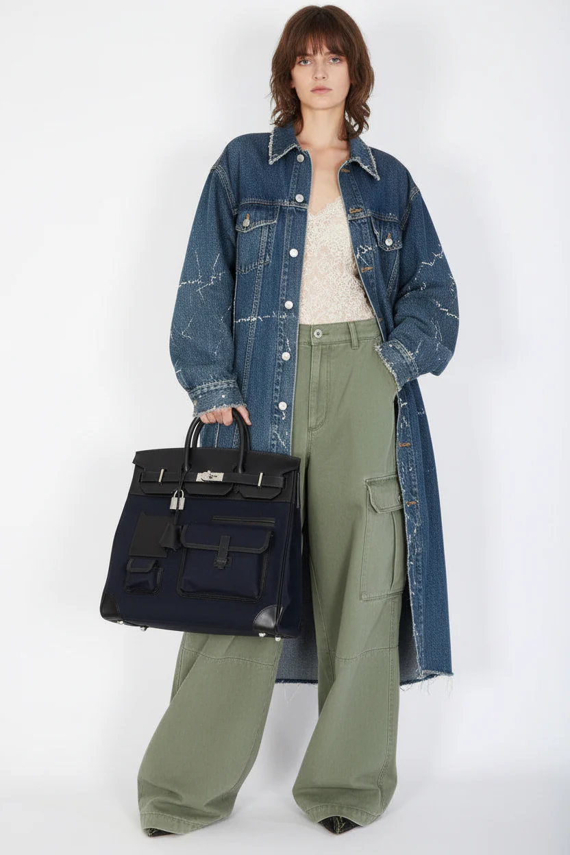 Hermès Cargo HAC Hermès Bleu Marine Toile & Black Box Calf Cargo