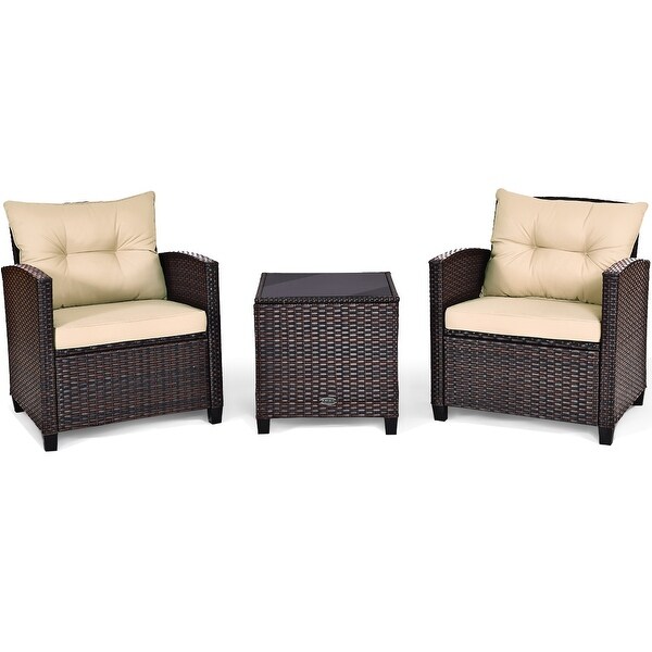 Costway 3PCS Patio Rattan Furniture Set Cushioned Conversation Set