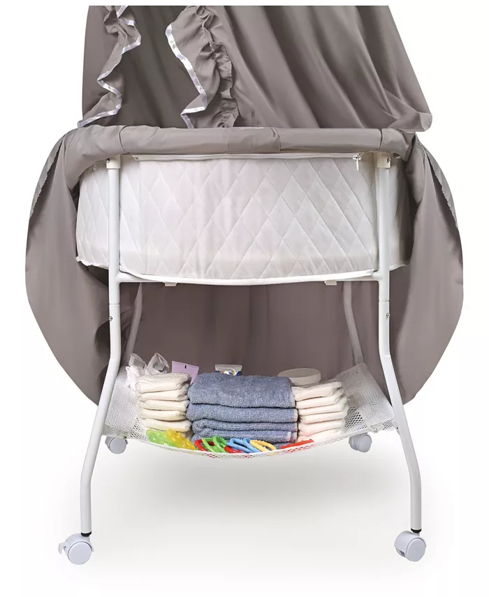 Badger Basket Empress Round Baby Bassinet With Canopy - Gray And White