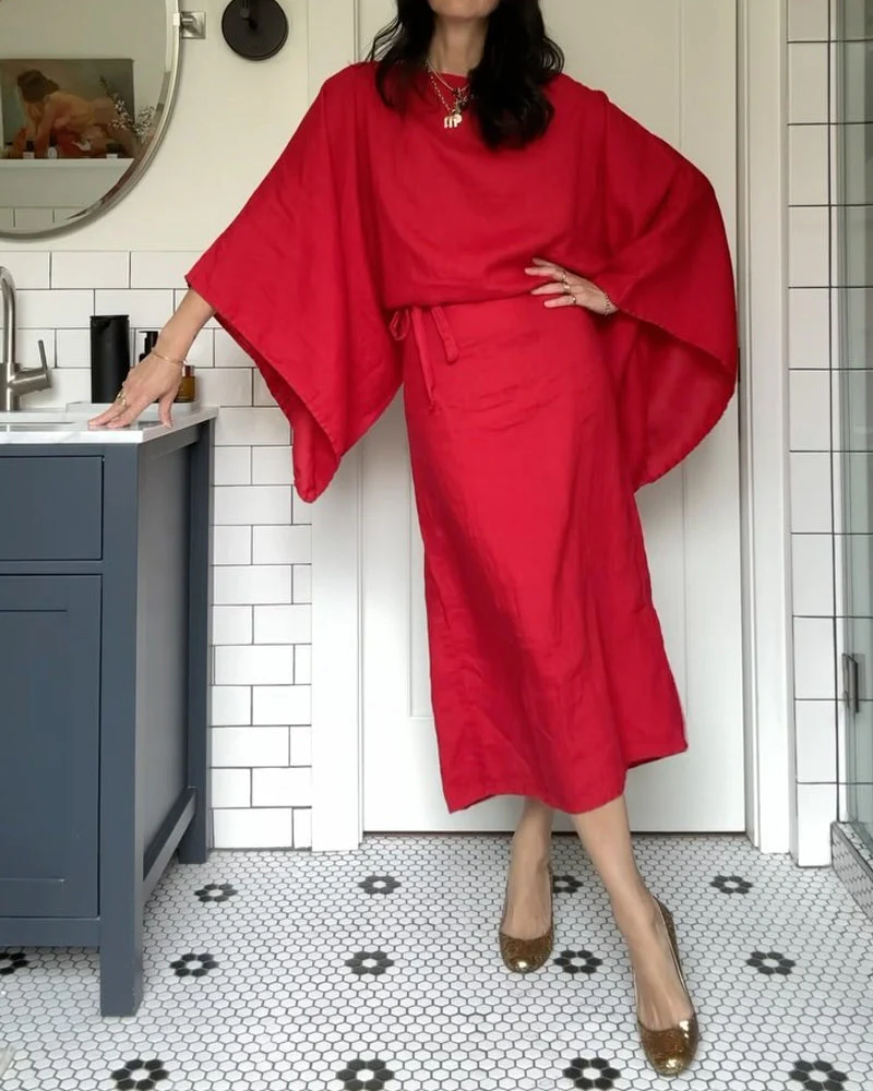 Bat Sleeve Lace Midi DressClistos