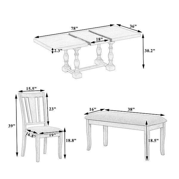 Extendable Dining Table Set with Removable Leaf,Padded Chairs and Bench