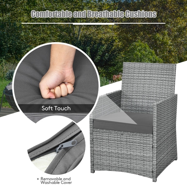 Costway 3PCS Patio Rattan Furniture Set Cushioned Sofa Armrest Garden